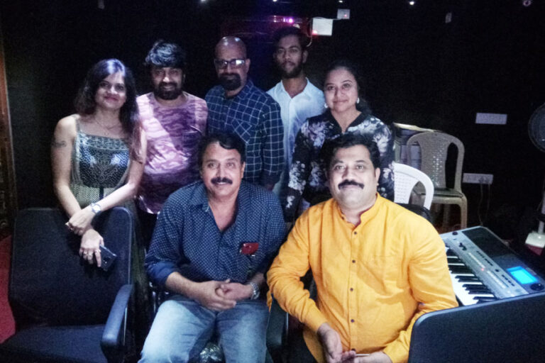 Music Director Mahesh Mahadev with Playback Singer Priyadarshini, Singer Chaitra, Film Director Guruprasad, M. N. Krupakar Movie Maaligai Team